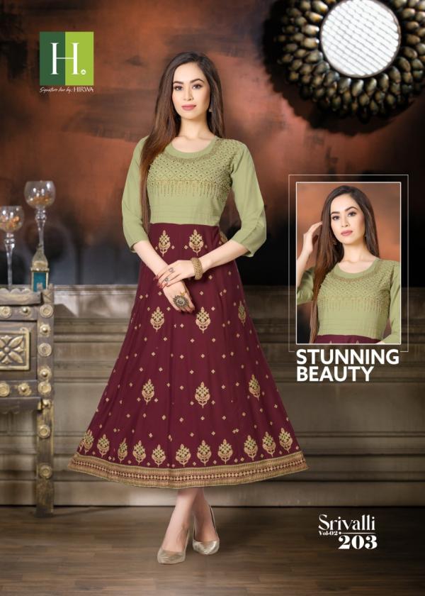 Hirwa Srivalli Rayon Designer anarkali Kurti Collection